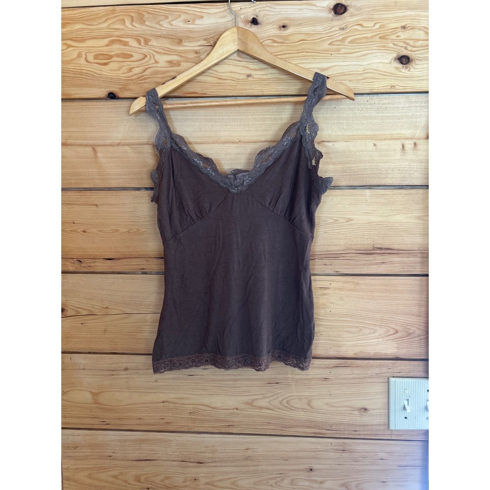 Vintage Cami Womens Large Brown Lace Trim Ruched Milkmaid Tank Top La Senza 90's